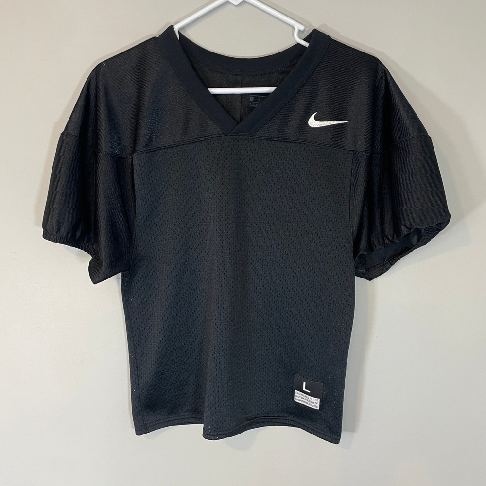 Nike Black Mesh Football Practice Jersey Youth Large V-Neck Swoosh Logo Recruit